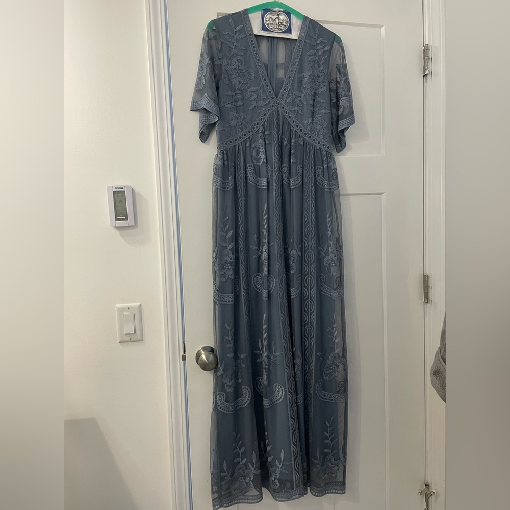 Pink Blush Blue Lace Maternity Dress